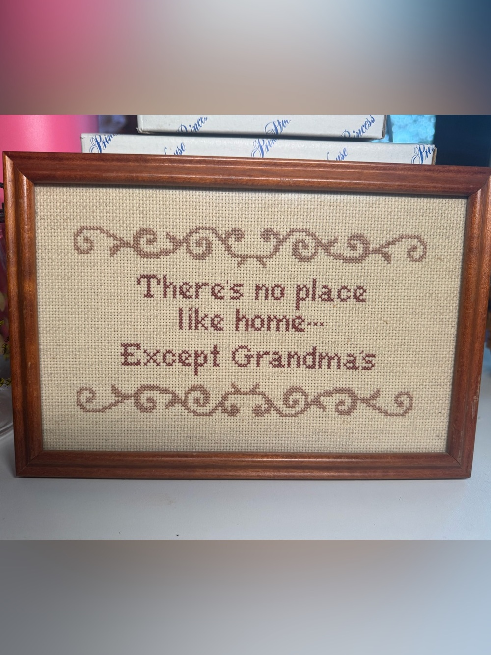 Framed 'There's No Place Like Home... Except Grandmas' Cross-Stitch - Brown